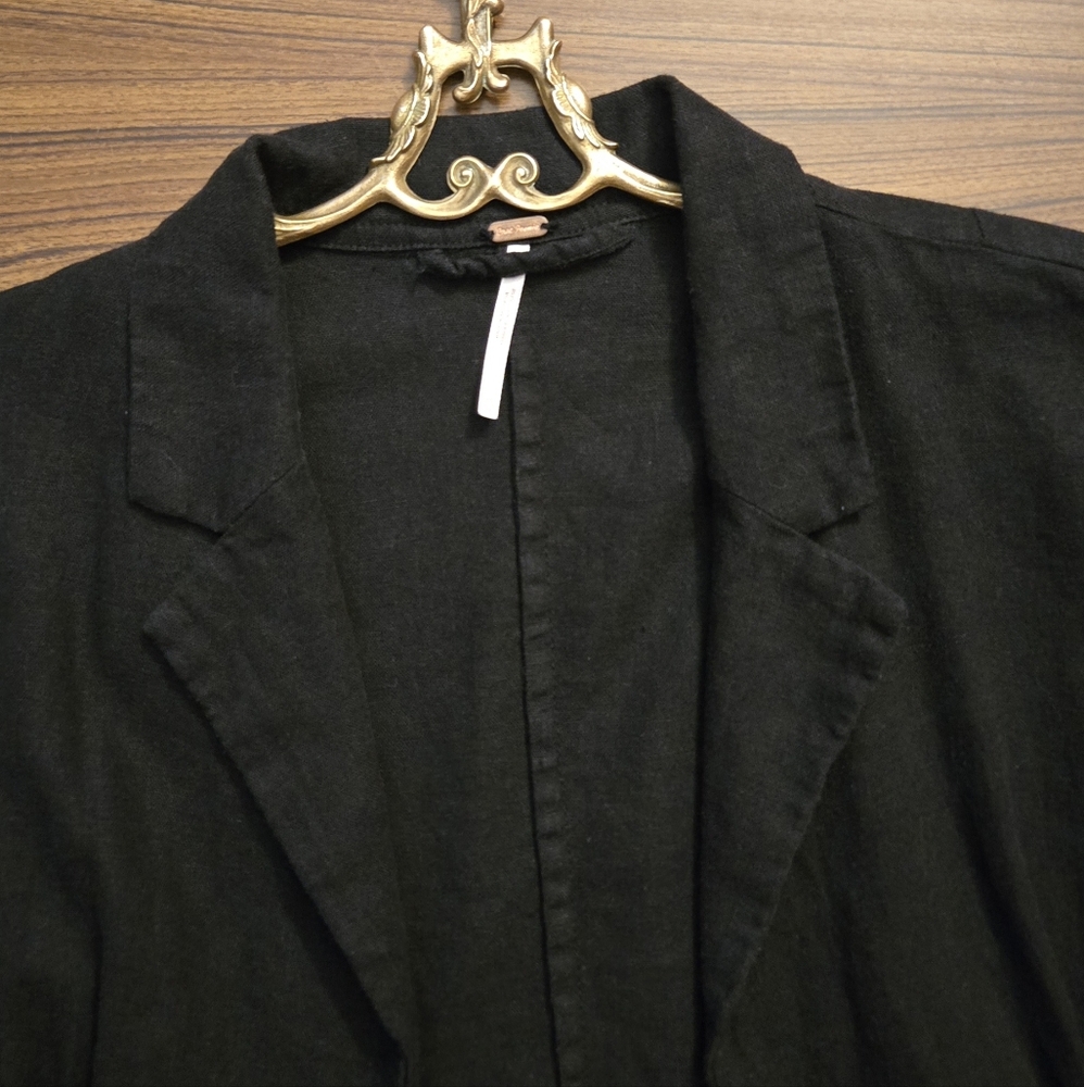 Free People Double Breasted Black Linen Jacket - Picture 4 of 10